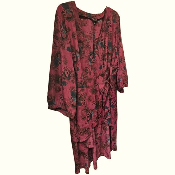 TORRID SKULLS Blue Rose Georgette Purple Wrap Tunic Tie Front Blouse. - Picture 10 of 16
